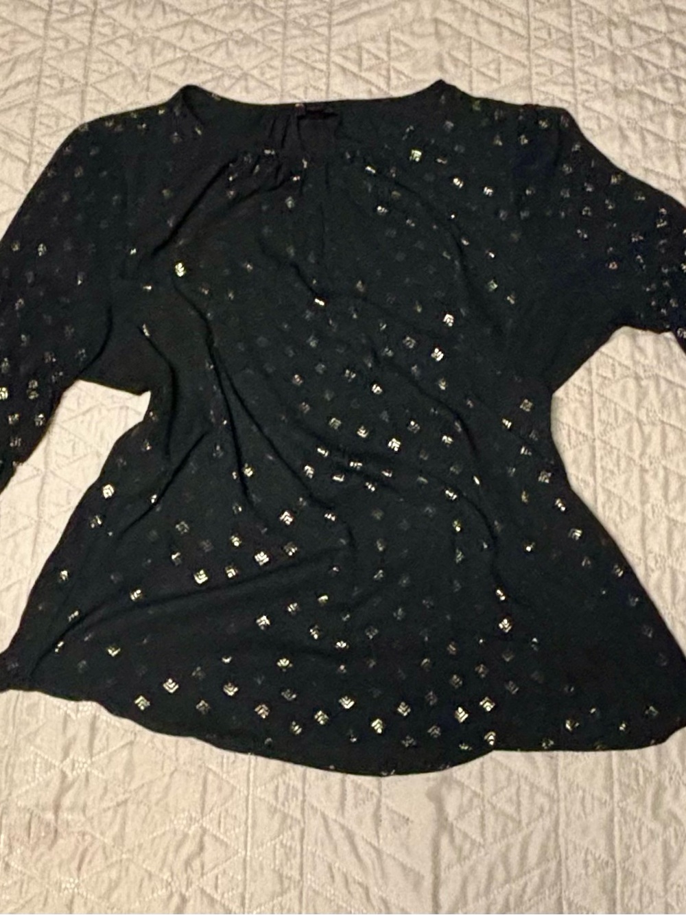 Worthington Black Long-Sleeve Top with Gold Metallic Dots